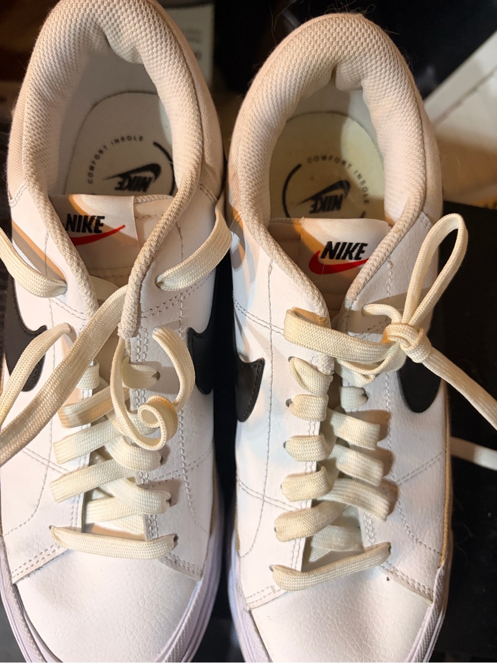 Nike White Sneakers with Black Swoosh - Low Top - Picture 2 of 3